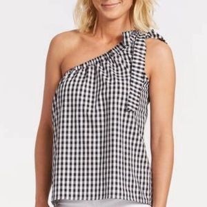 Elan Evereve One Shoulder Gingham Blouse